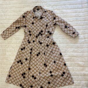 Talbots Floral Dot Poplin Shirtdress - Tan/Beige Daisy & Polka Dot Midi - Size 4